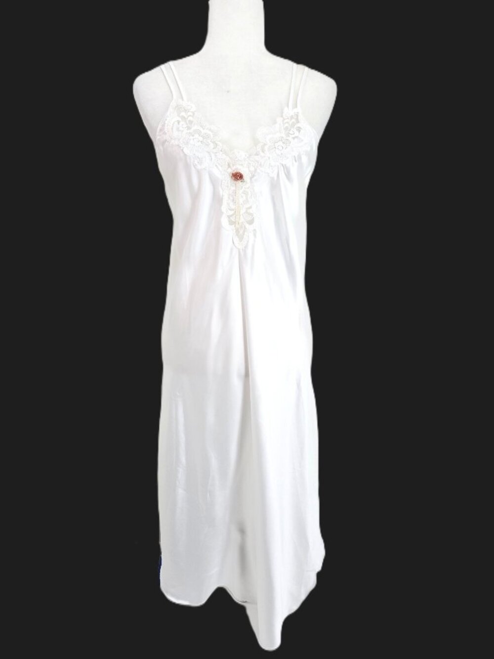VTG 90s Angelique Sexy White Pegnoir Shiny Satin Lingerie  Nightgown Women M - Picture 1 of 9